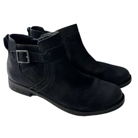 Abeo Yana Ankle Boots Women's 7.5 Black Nubuck Leather Comfort Side Zip Moto - Picture 2 of 10